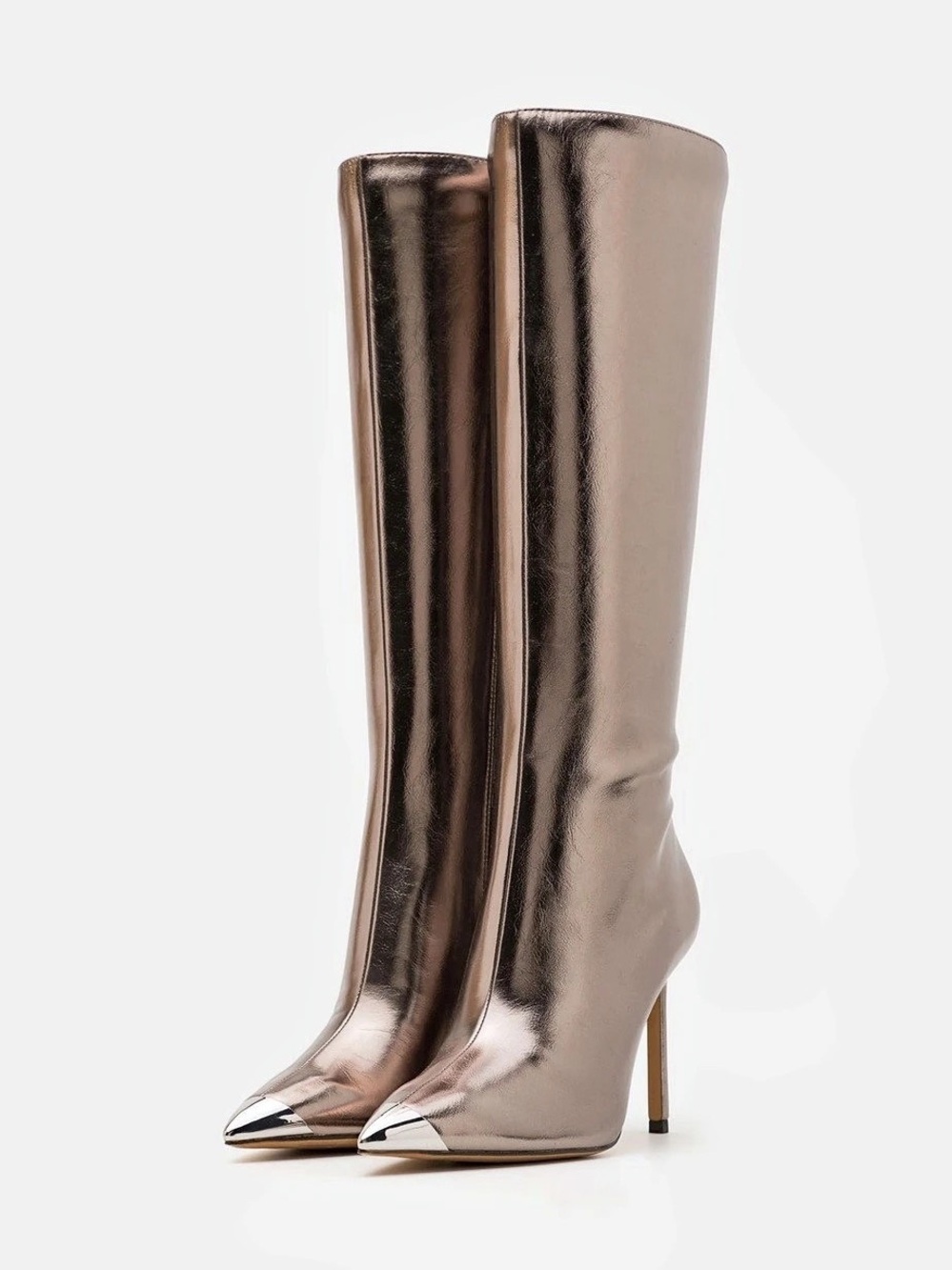 ALDO Agathea Metallic Pewter Pointed-Toe Heeled Boots
